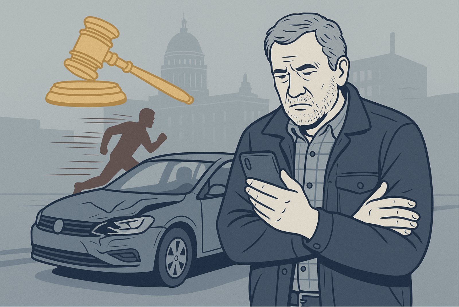 Perpetrator running from a car collision.
