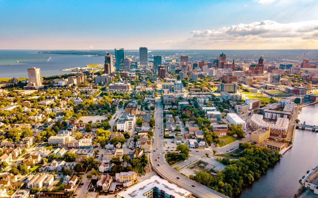 City skyline of Milwaukee WI on a summer day